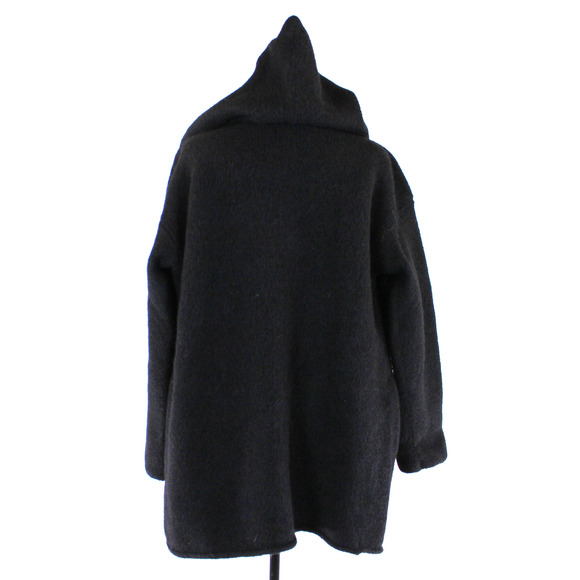 Peruvian Connection Black Hooded Knit Oversized Alpaca Blanket Coat M/L Jacket - Picture 5 of 7